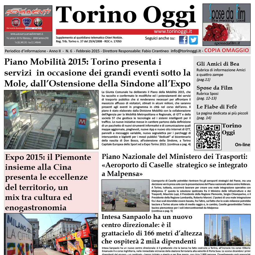 Spose da Film su TORINO OGGI Febbraio 2015